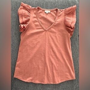 CHENAULT Flutter Sleeve V-Neck Top (XS) New Without Tag